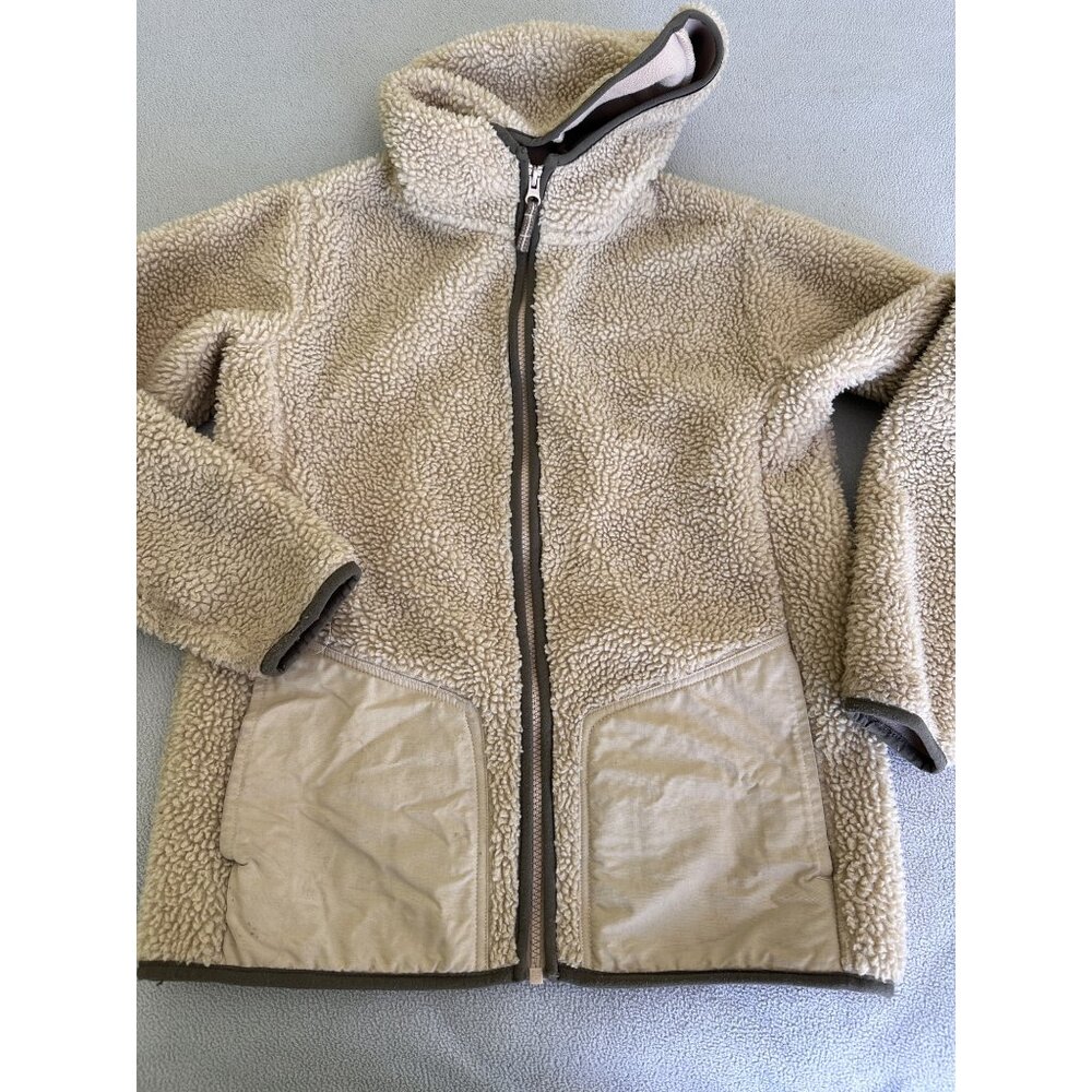 Lands End Kids Jacket Medium 8/10 Sherpa Full Zip‎ Hood Oatmeal Fleece Sweater - Picture 2 of 12